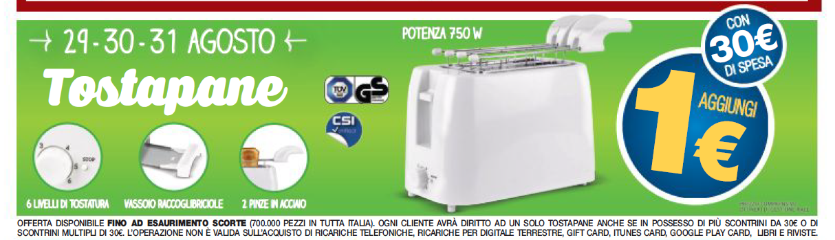 Eurospin: Tostapane a 1€ facendo una spesa da 30€ eurospin copertina 1